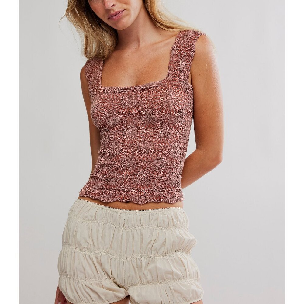 Free People Pink Textured Square-Neck Camisole